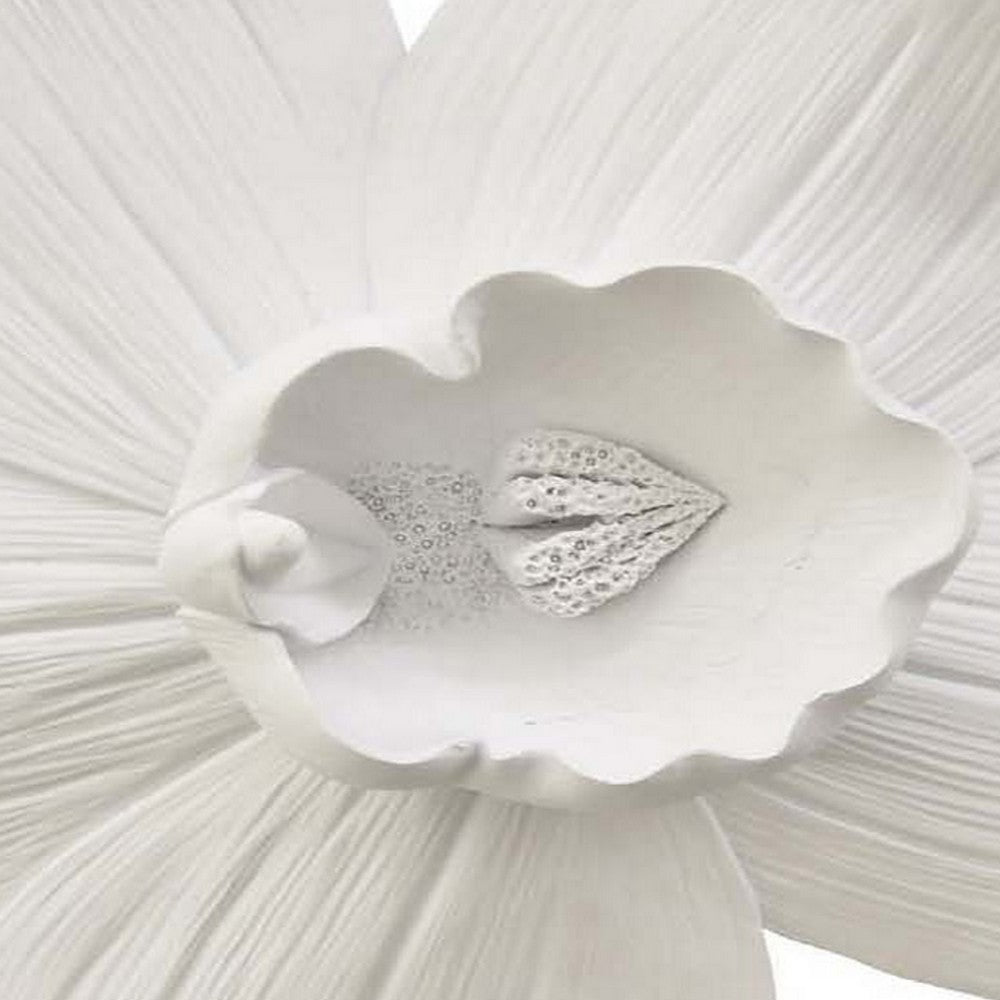18 Inch Flower Wall Plaque, Resin, Modern Art Sculpture, White Finish By Casagear Home