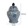 18 Inch Accent Temple Jar with Removable Lid, Blue and White Floral Print By Casagear Home