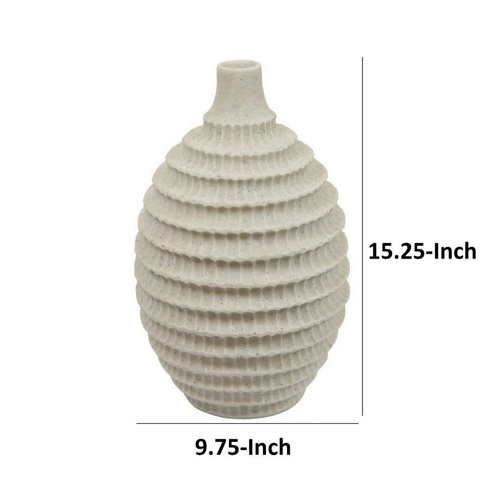 15 Inch Textured Vase, Curved Layered Design, Transitional Style, White By Casagear Home