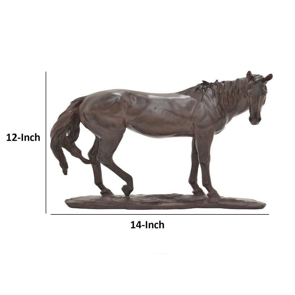 Refi 14 Inch Horse Statuette Figurine, Modern Style Sculpture, Brown Resin By Casagear Home