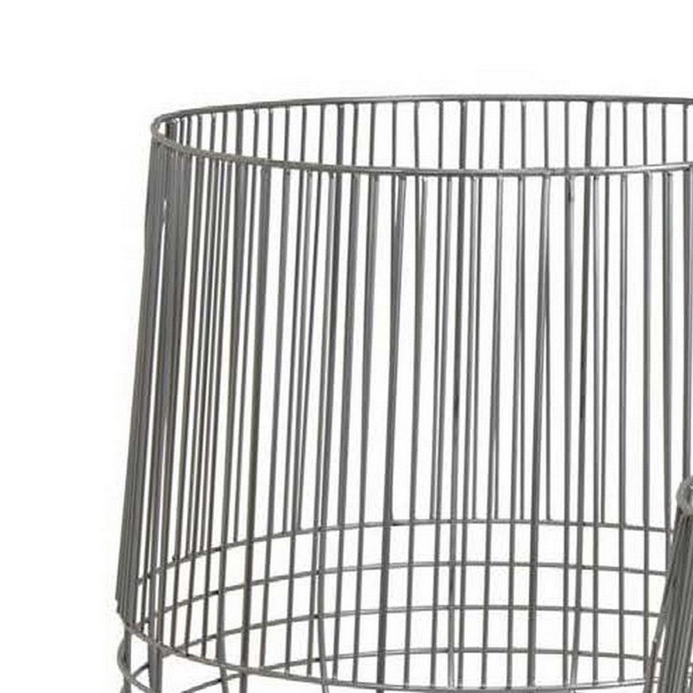 Vella Set of 3 Decorative Baskets, Open Cage Design, Silver Metal Finish By Casagear Home