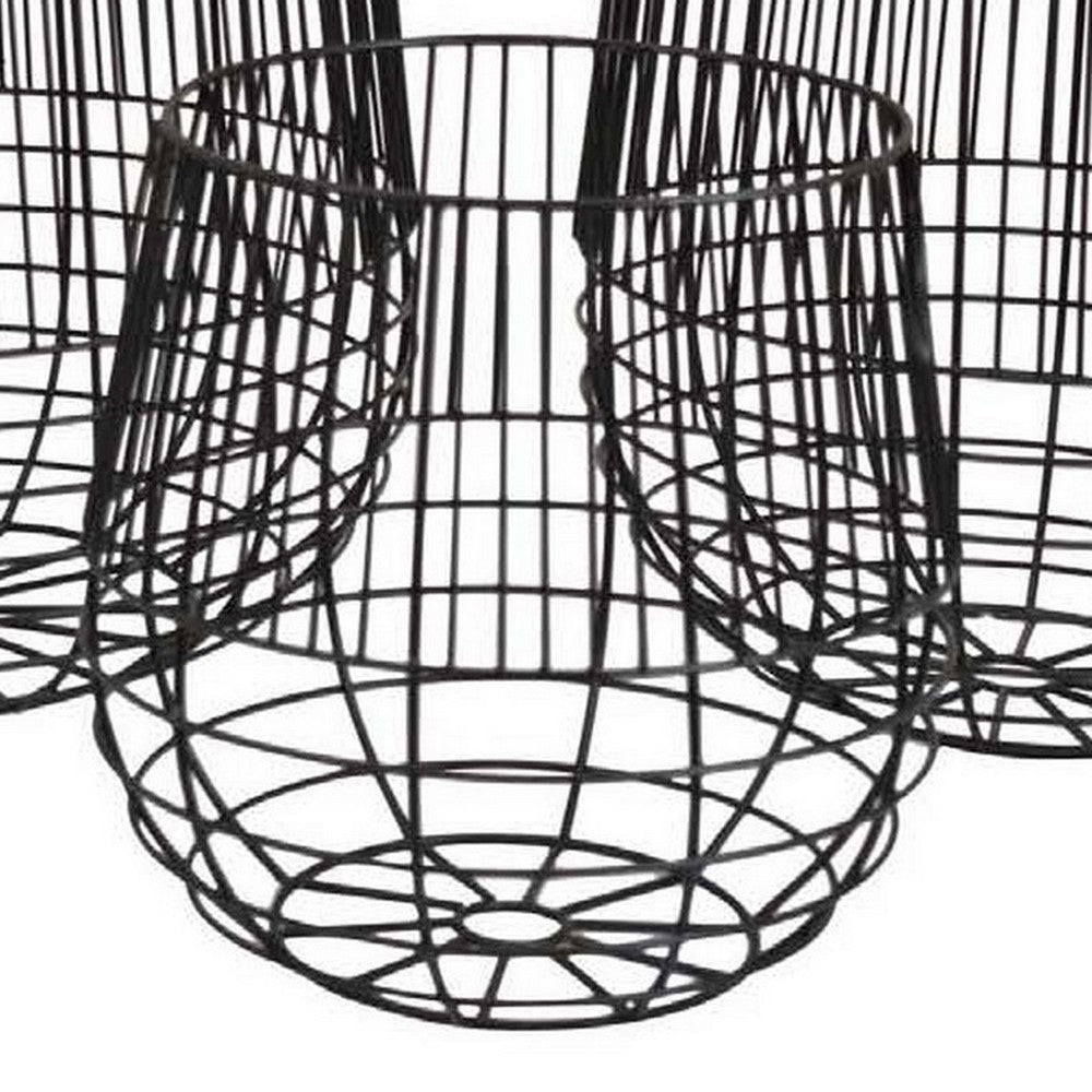 Vella Set of 3 Decorative Baskets, Open Cage Design, Black Metal Finish By Casagear Home