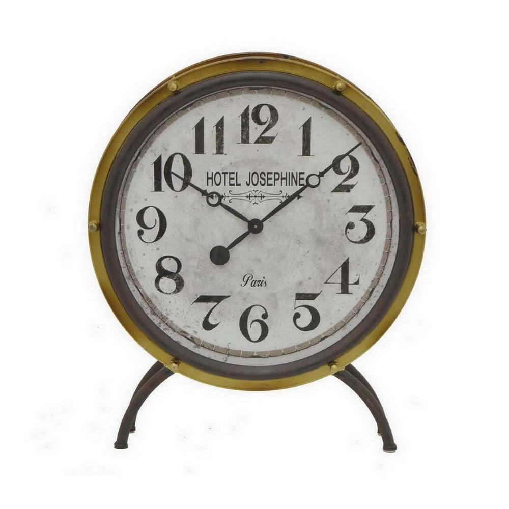 25 Inch Table Clock, Contemporary Style, Black and Gold Metal Finish By Casagear Home