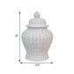 25 Inch Pierced Temple Jar, Carved Out Details, Dome Lid, White Ceramic By Casagear Home