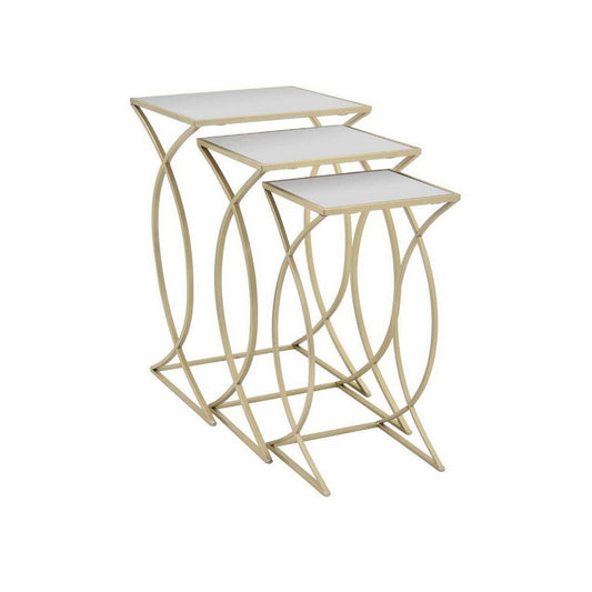 Rikki Plant Stand Table Set of 3, Curved Base, Modern Champagne Metal By Casagear Home