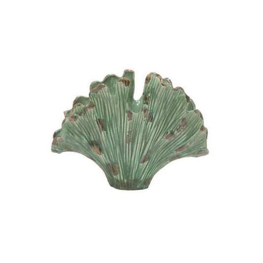 18 Inch Accent Vase, Intricate Kelp Design, Green Ceramic, Brown Accents By Casagear Home