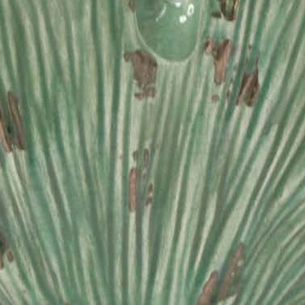 18 Inch Accent Vase, Intricate Kelp Design, Green Ceramic, Brown Accents By Casagear Home