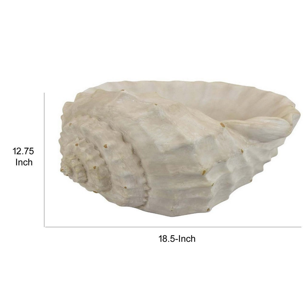 19 Inch Conch Shell Decor, Authentic Coastal Style, Off White White Resin By Casagear Home