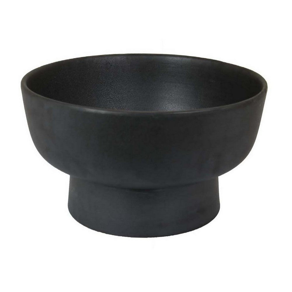 16 Inch Decorative Bowl with Pedestal Stand, Modern Style, Black Ceramic By Casagear Home