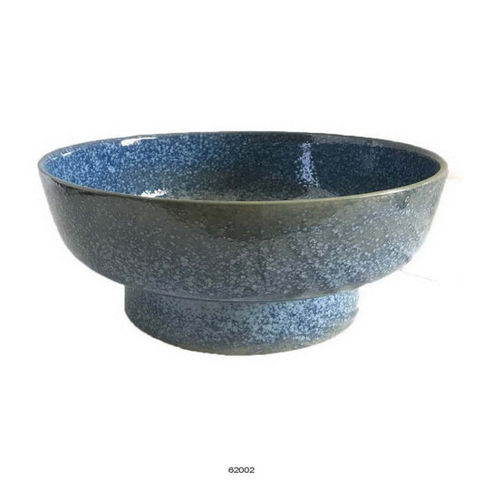 16 Inch Decorative Bowl with Pedestal Stand, Modern Style, Blue Ceramic By Casagear Home