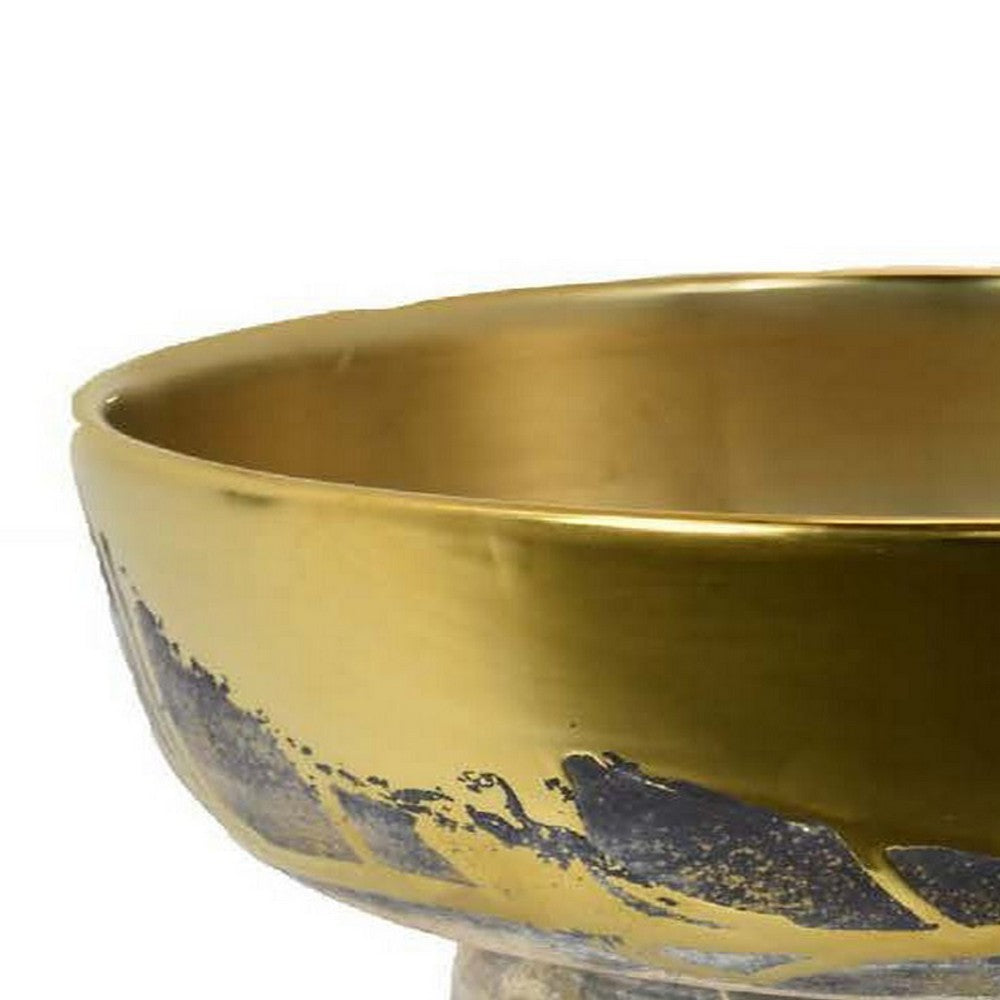 16 Inch Decorative Bowl, Distressed Gold Finish, Modern Aesthetic, Ceramic By Casagear Home