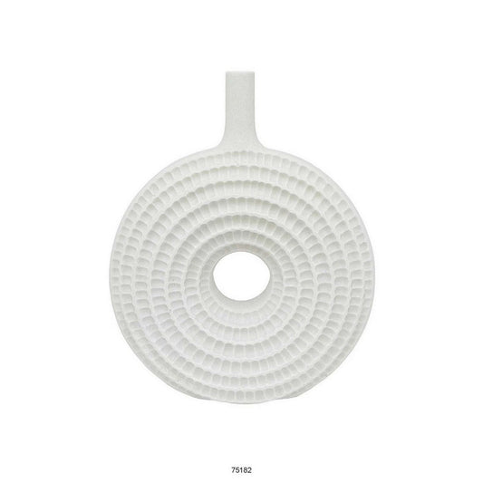 Ketty 19 Inch Accent Vase, Round Shape, Textured Elongated Top, White Resin By Casagear Home