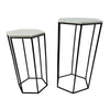 Set of 2 Plant Stand Tables, Modern Hexagon Shape, White Marble Top, Black By Casagear Home