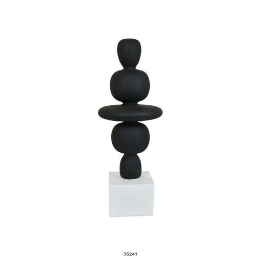 23 Inch Abstract Sculpture Decor, Sound Waves Pattern, Black White Resin By Casagear Home