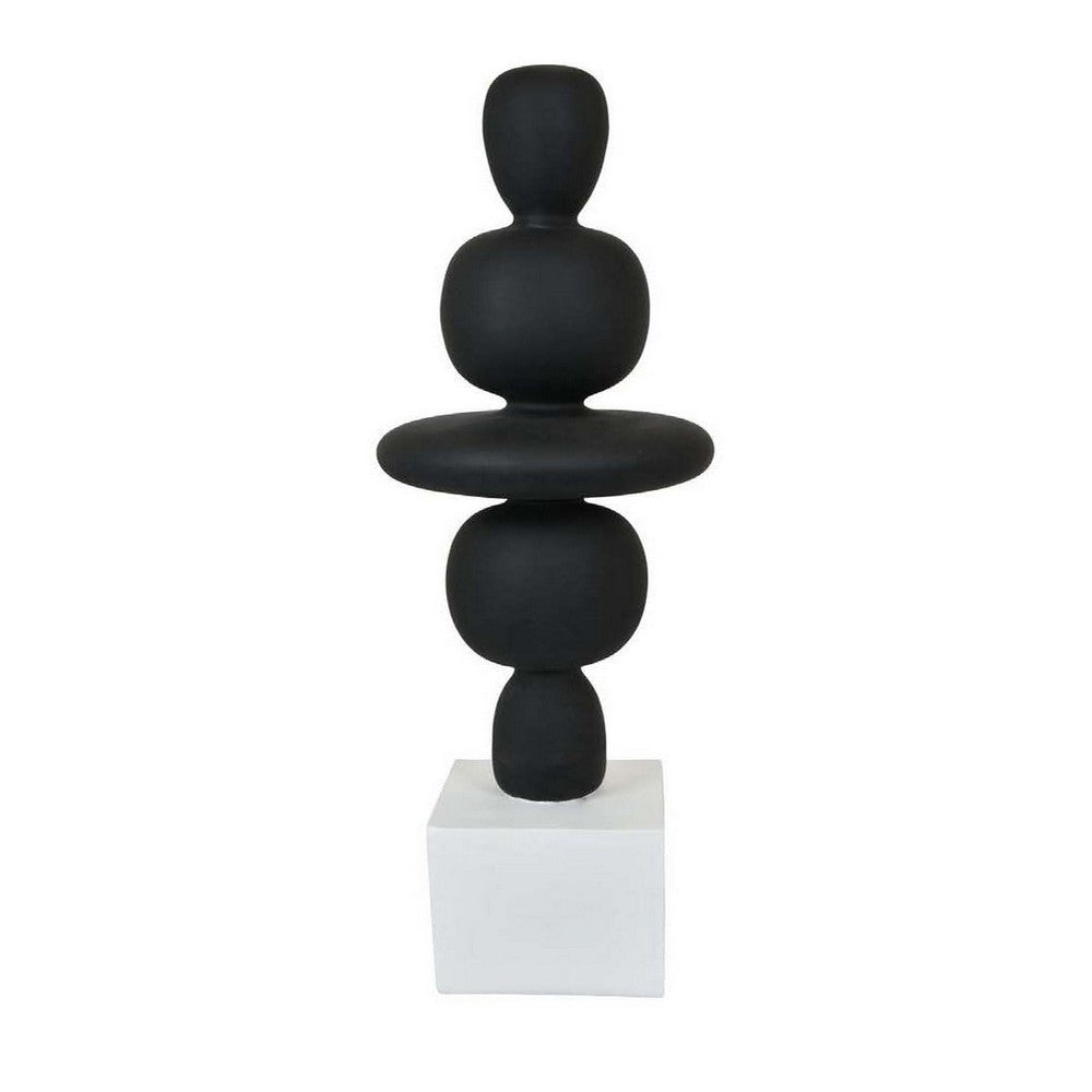 23 Inch Abstract Sculpture Decor, Sound Waves Pattern, Black White Resin By Casagear Home