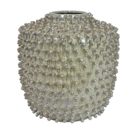 12 Inch Accent Vase, Modern Studded Accents, Distressed Gray Ceramic Finish By Casagear Home