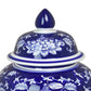 Sen 18 Inch Ceramic Temple Jar with Lid, Blue and White Flower Design By Casagear Home