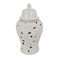 Heni 19 Inch Ceramic Temple Jar with Lid, Cut Out Leaf Motifs, White Finish By Casagear Home