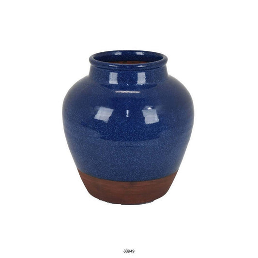 Venny 12 Inch Ceramic Flower Vase, Two Tone Antique Blue and Brown Finish By Casagear Home
