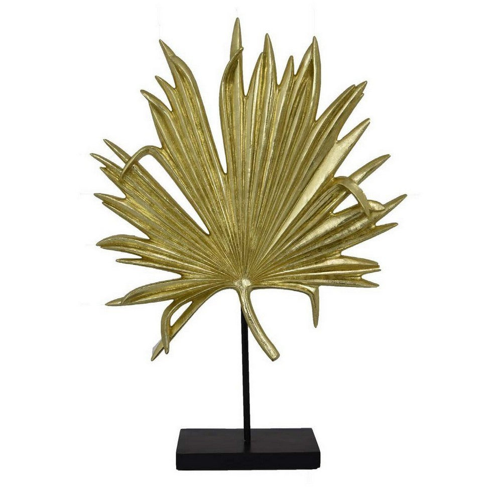 Menny 21 Inch Palm Leaf Resin Decorative Sculpture, Resin Gold Finish By Casagear Home