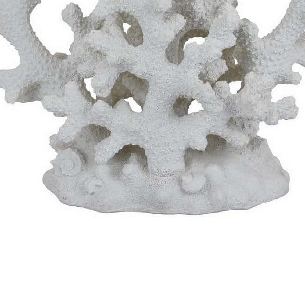 18 Inch Coral Sea Grass Tabletop Decor, Solid Base, White Resin Finish By Casagear Home