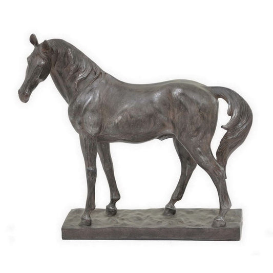 Fenny 16 Inch Standing Horse Statuette, Tabletop Figurine, Gray Resin By Casagear Home