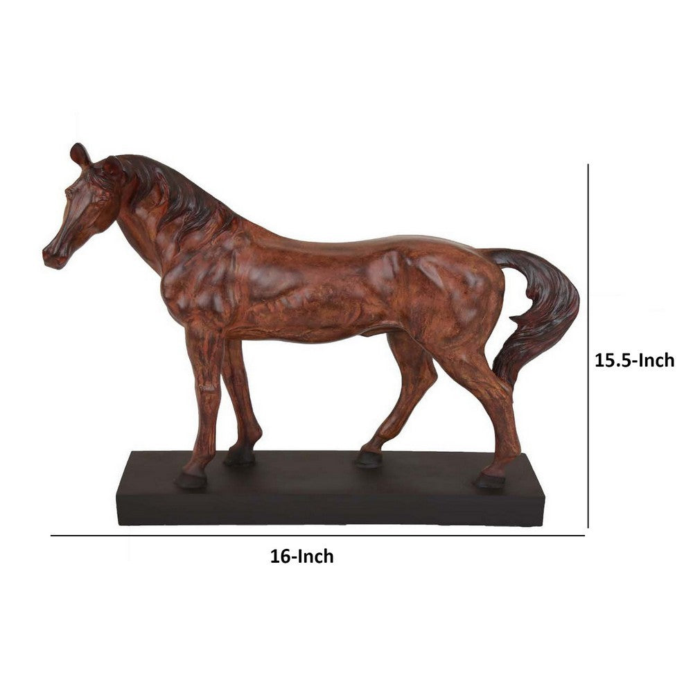 Fenny 16 Inch Standing Horse Statuette, Tabletop Figurine, Red Resin By Casagear Home