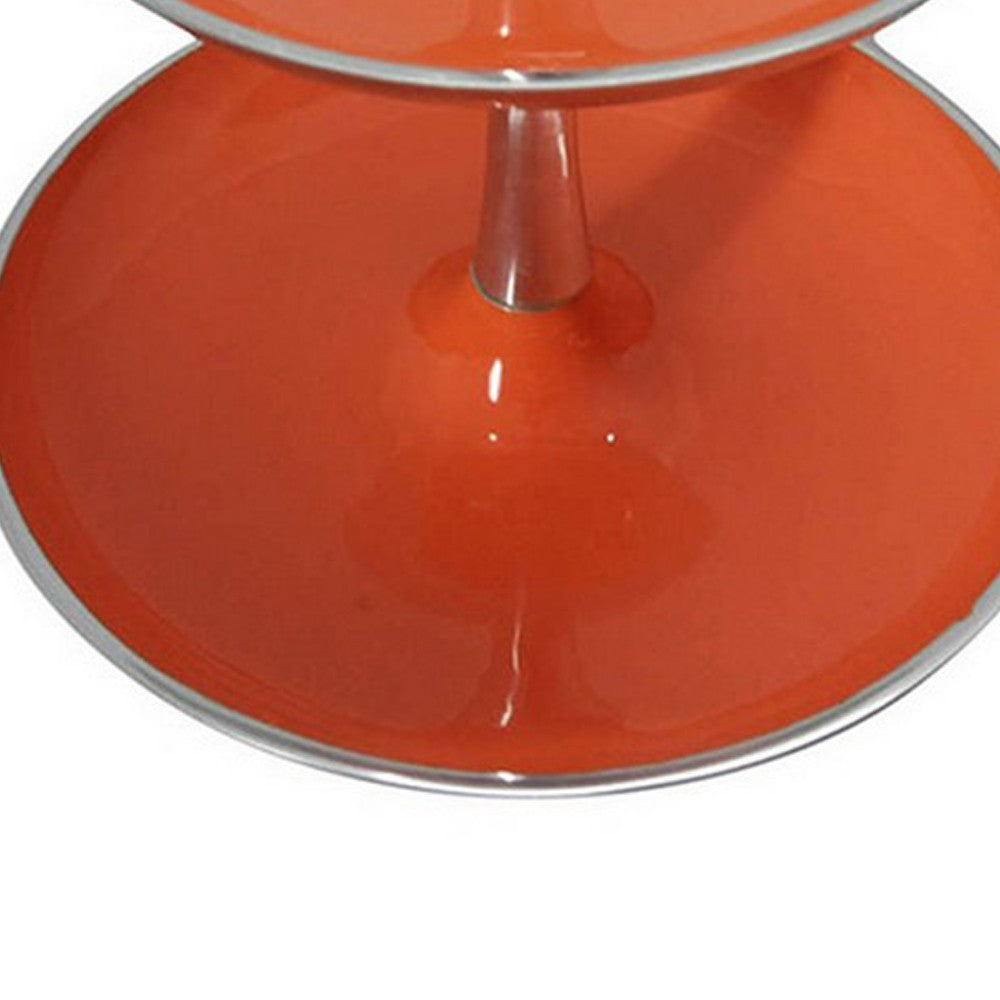Lio 12 Inch 2 Tier Serving Tray, Orange Round Plate, Silver Aluminum Finish By Casagear Home