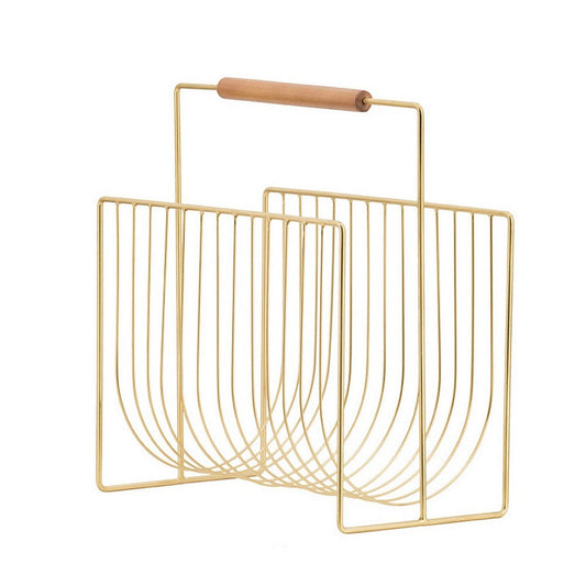 Raina 15 Inch Decorative Magazine Rack, Curved Stack, Gold Finished Iron By Casagear Home