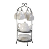 Zoya 10 Piece Tea Kettle and Cups Set with Metal Stand, White Porcelain By Casagear Home