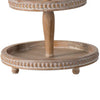 Mike 17 Inch 2 Tier Round Serving Tray, Handle, Beaded Trim, Brown Wood By Casagear Home