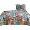2 Piece Twin Size Cotton Quilt Set with Paisley Print, Teal Blue By Casagear Home