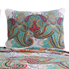 3 Piece King Size Cotton Quilt Set with Paisley Print Teal Blue By Casagear Home BM42335
