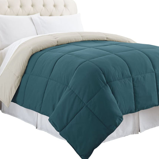 Genoa Comforter | Twin Size | Reversible Box Quilted | Blue Gray