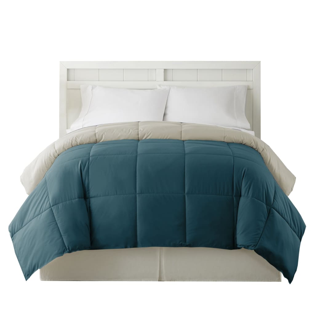 Genoa King Size Box Quilted Reversible Comforter The Urban Port Blue and Gray BM46026