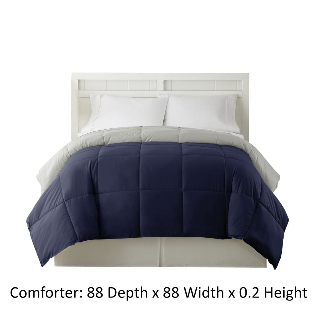 Genoa Reversible Queen Comforter with Box Quilting The Urban Port Silver and Blue BM46028