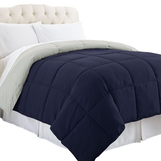 Genoa Comforter | Queen Size | Reversible Box Quilted | Silver Blue