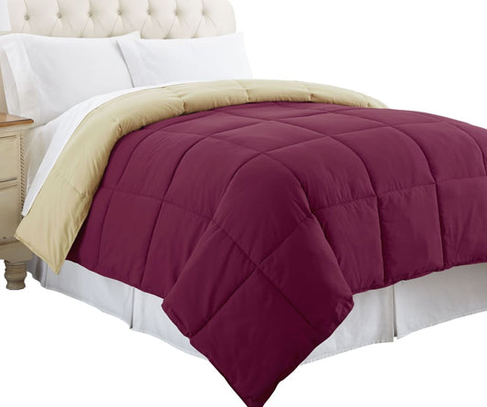 Genoa Queen Size Box Quilted Reversible Comforter By Casagear Home, Pink and Beige