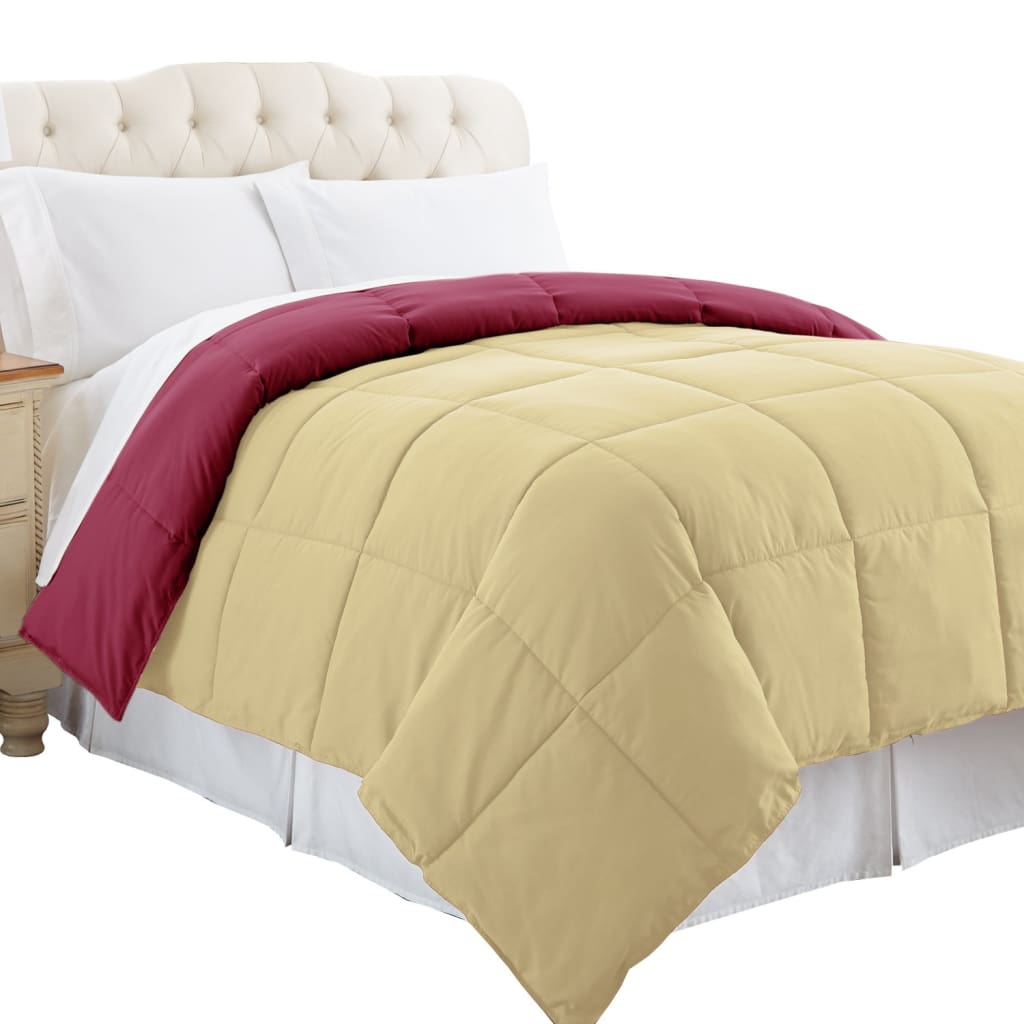 Genoa King Size Box Quilted Reversible Comforter The Urban Port Pink and Beige BM46035