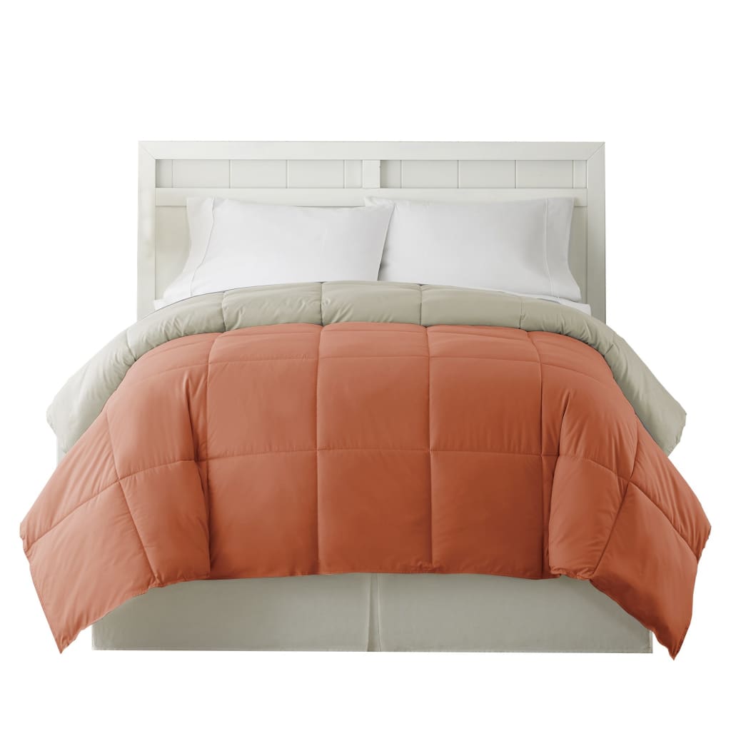 Genoa Twin Size Box Quilted Reversible Comforter The Urban Port Orange and Gray BM46045