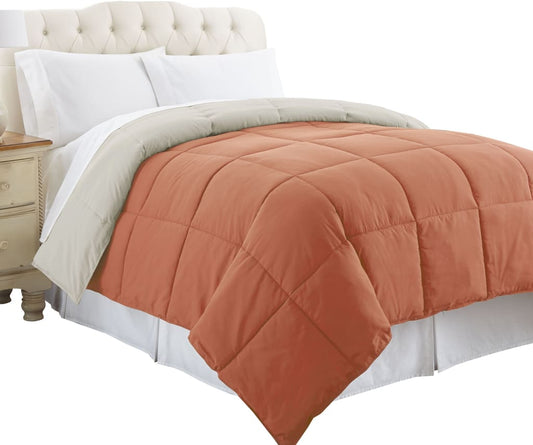 Genoa Twin Size Box Quilted Reversible Comforter By Casagear Home, Orange and Gray