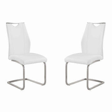Leatherette Dining Chair with Cantilever Base, Set of 2, Silver and White By Casagear Home