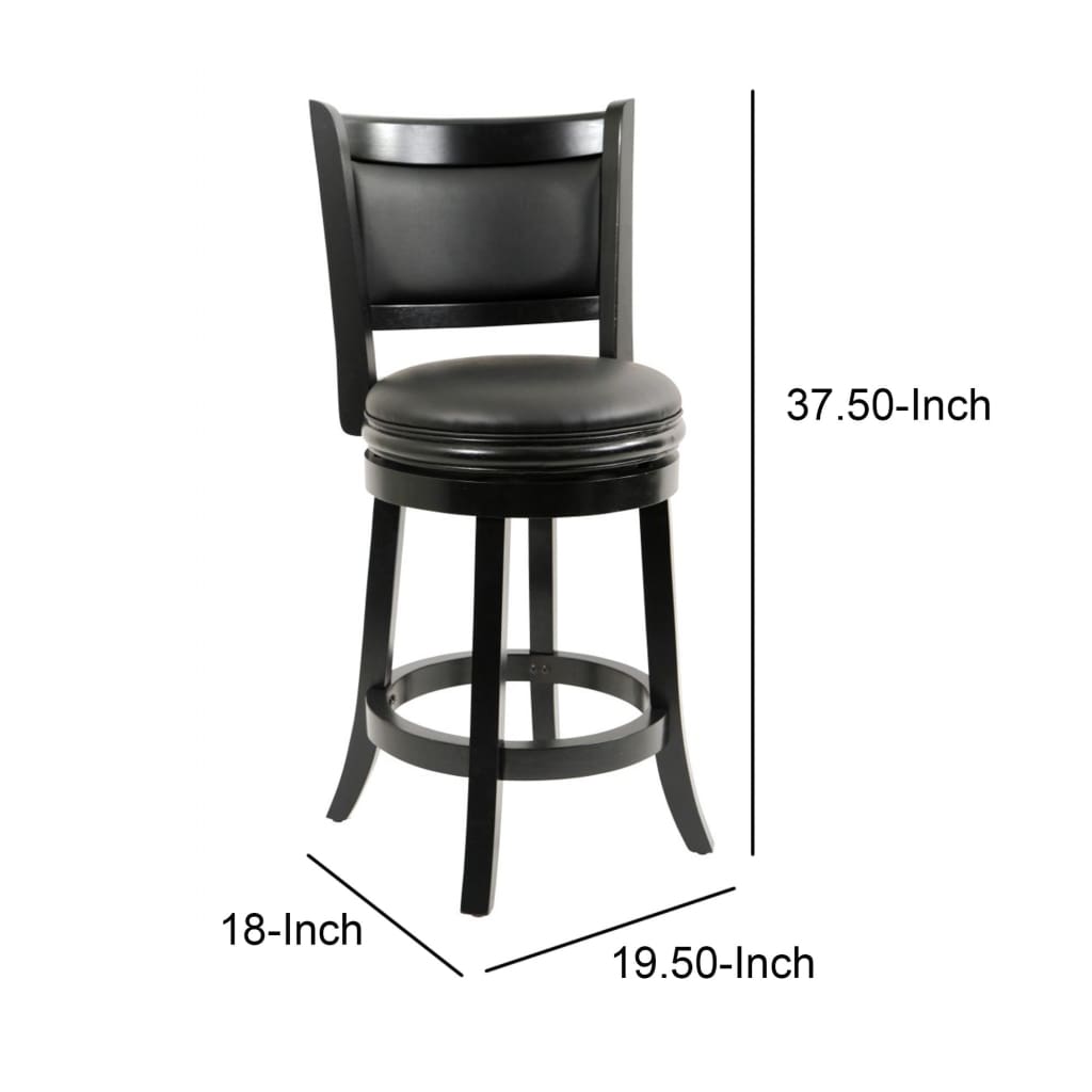 Round Wooden Swivel Counter Stool with Padded Seat and Back Black By Casagear Home BM61364