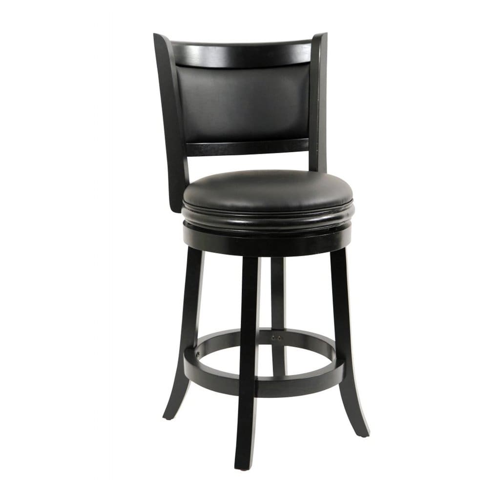 Round Wooden Swivel Counter Stool with Padded Seat and Back, Black By Casagear Home