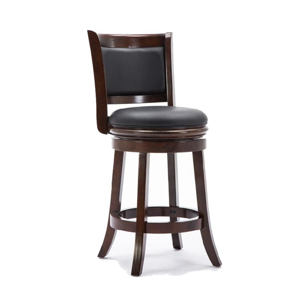 Round Wooden Swivel Counter Stool with Padded Seat and Back, Dark Brown by Casagear Home