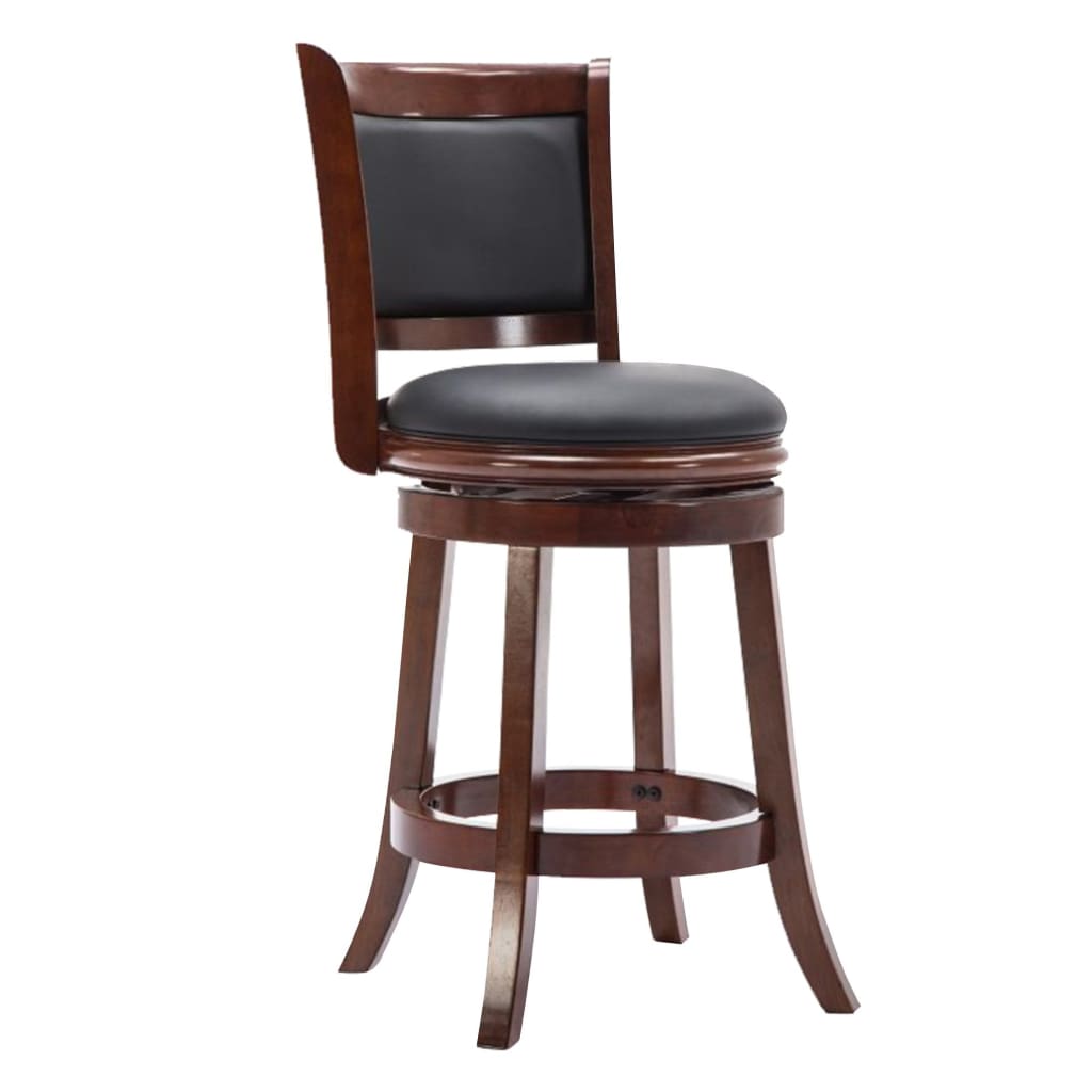 Round Wooden Swivel Barstool with Padded Seat and Back, Cherry Brown By Casagear Home