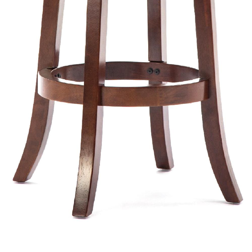 Round Wooden Swivel Barstool with Padded Seat and Back Cherry Brown By The Urban Port BM61369