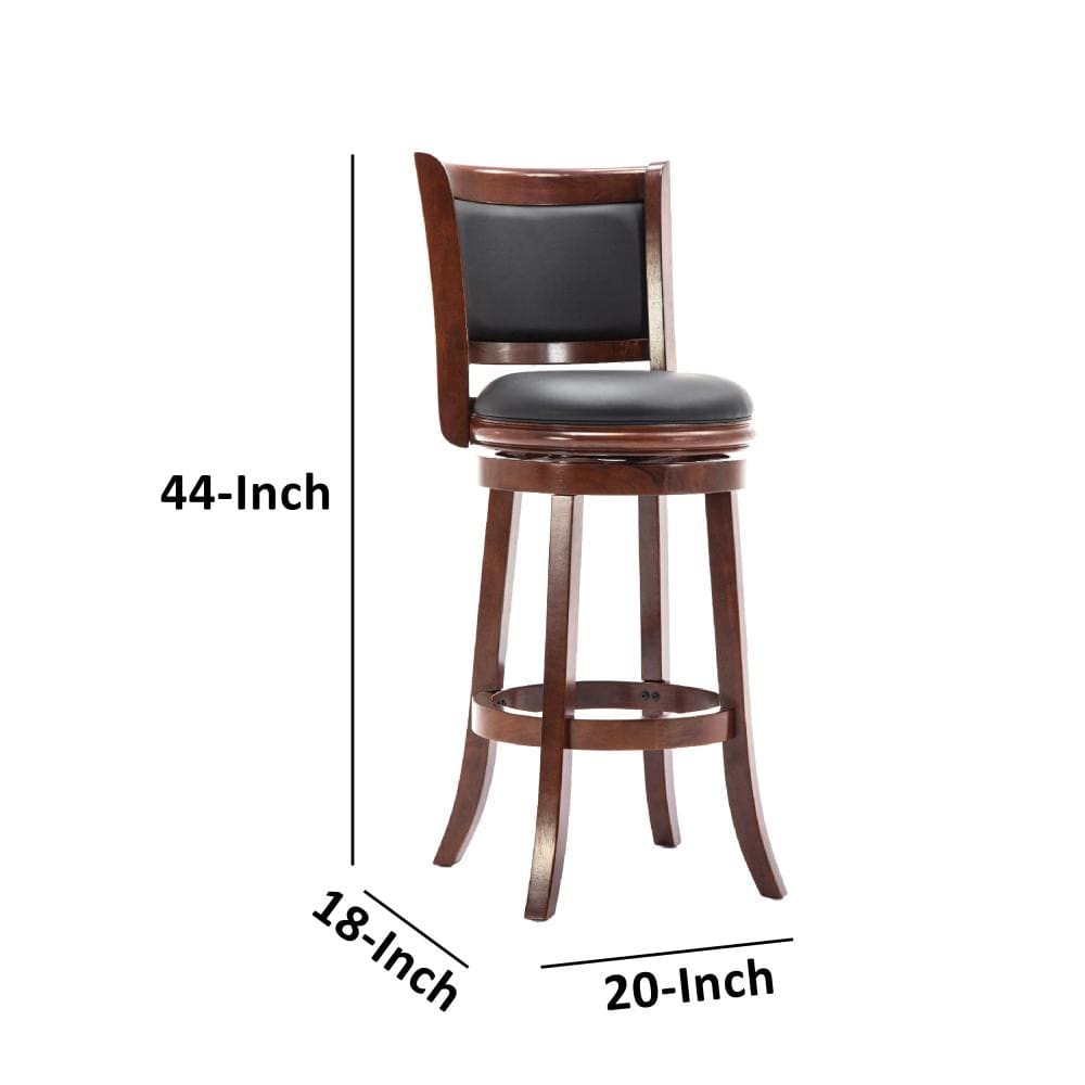 Round Wooden Swivel Barstool with Padded Seat and Back Cherry Brown By The Urban Port BM61369
