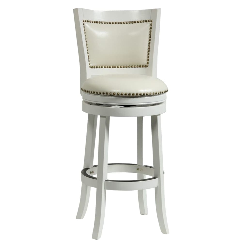Nailhead Trim Round Leatherette Barstool with Flared Legs, White By Casagear Home