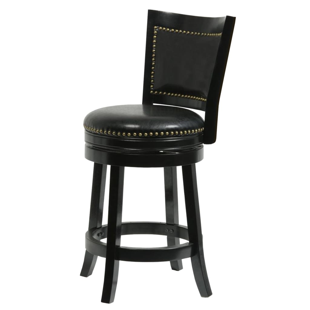 Nailhead Trim Round Leatherette Counter Stool with Flared Legs Black By Casagear Home BM61372